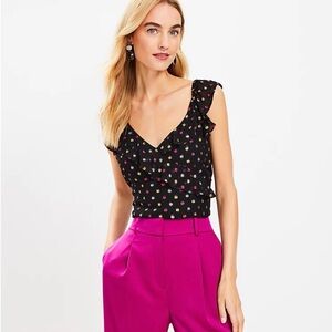 NWT Loft Shimmer Clip Ruffle Crossover Shell, Loft Large